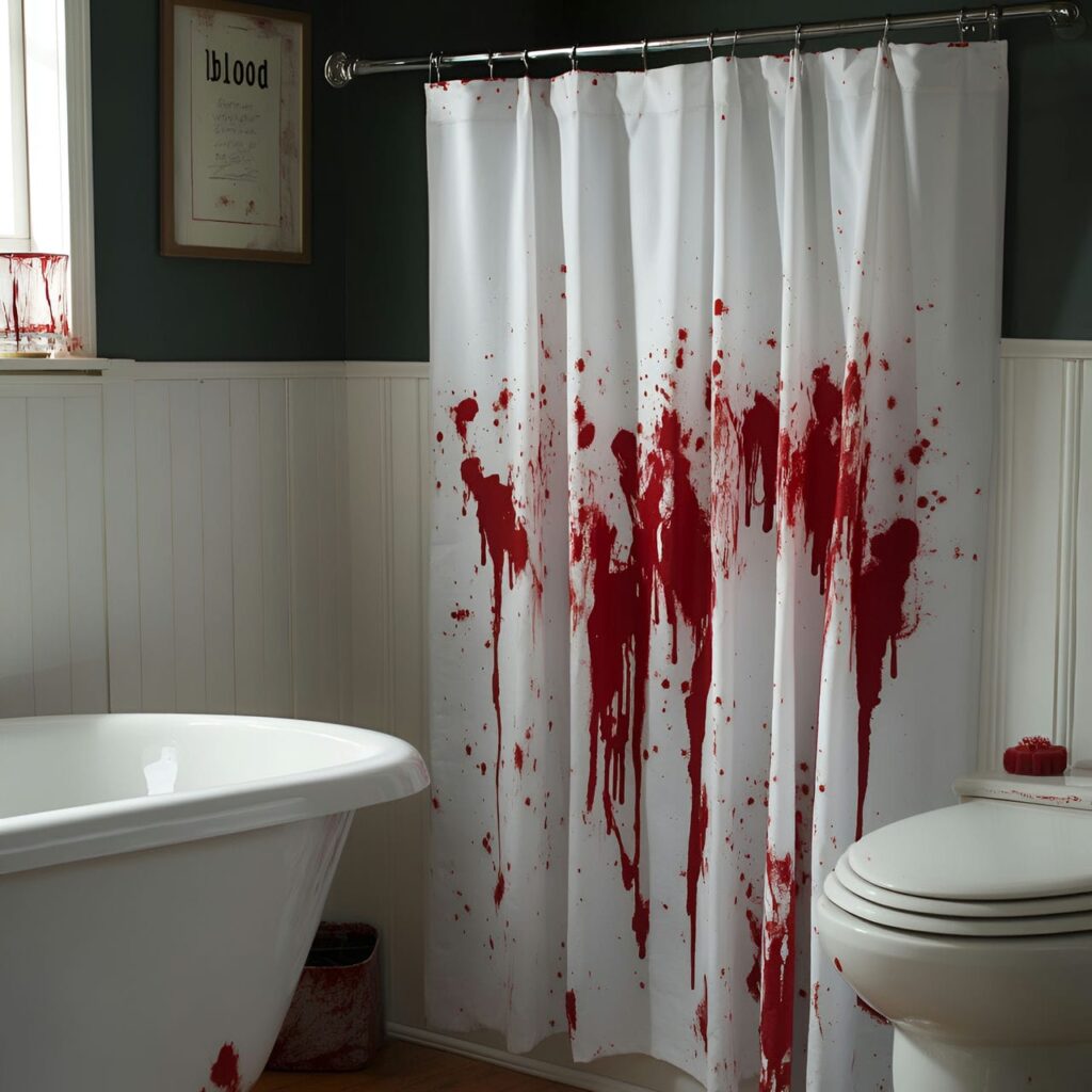 10. Bloody Shower Curtain with Horror Movie Effect