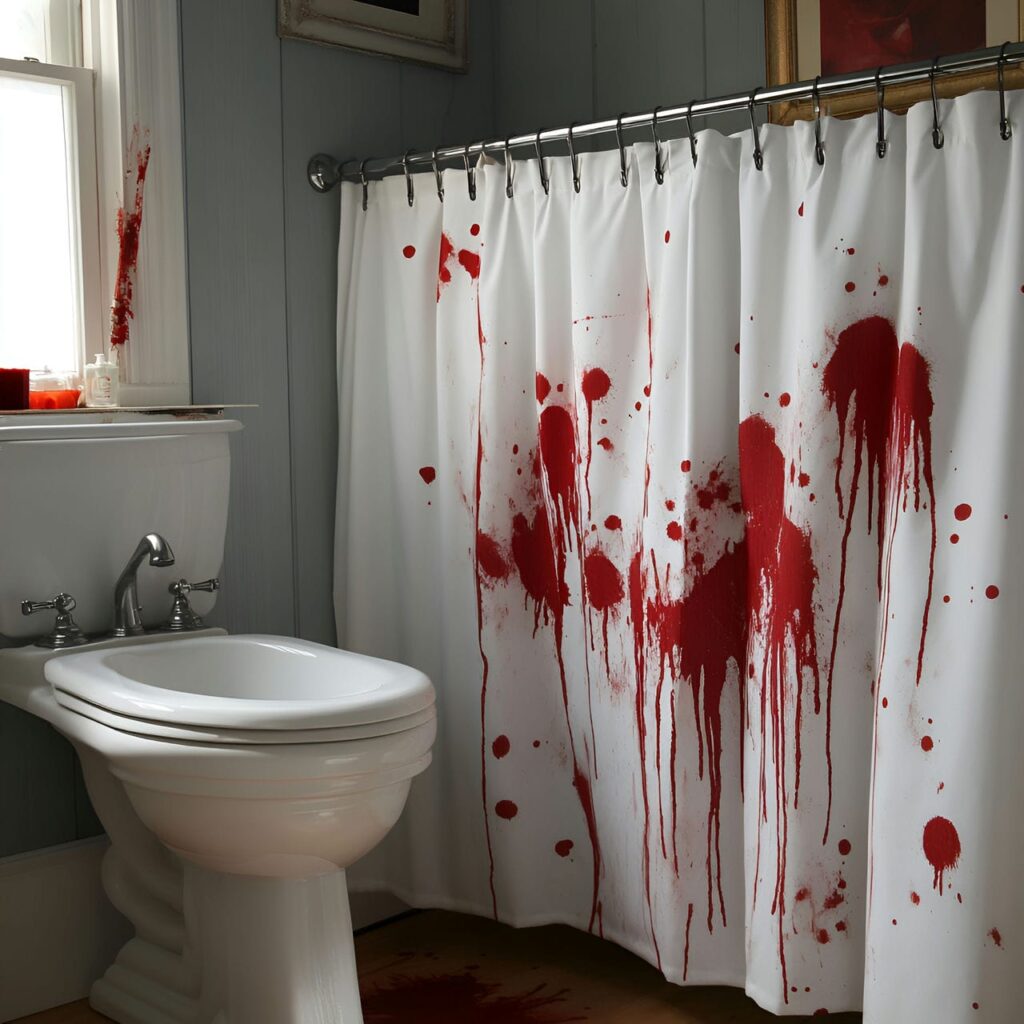 10. Bloody Shower Curtain with Horror Movie Effect