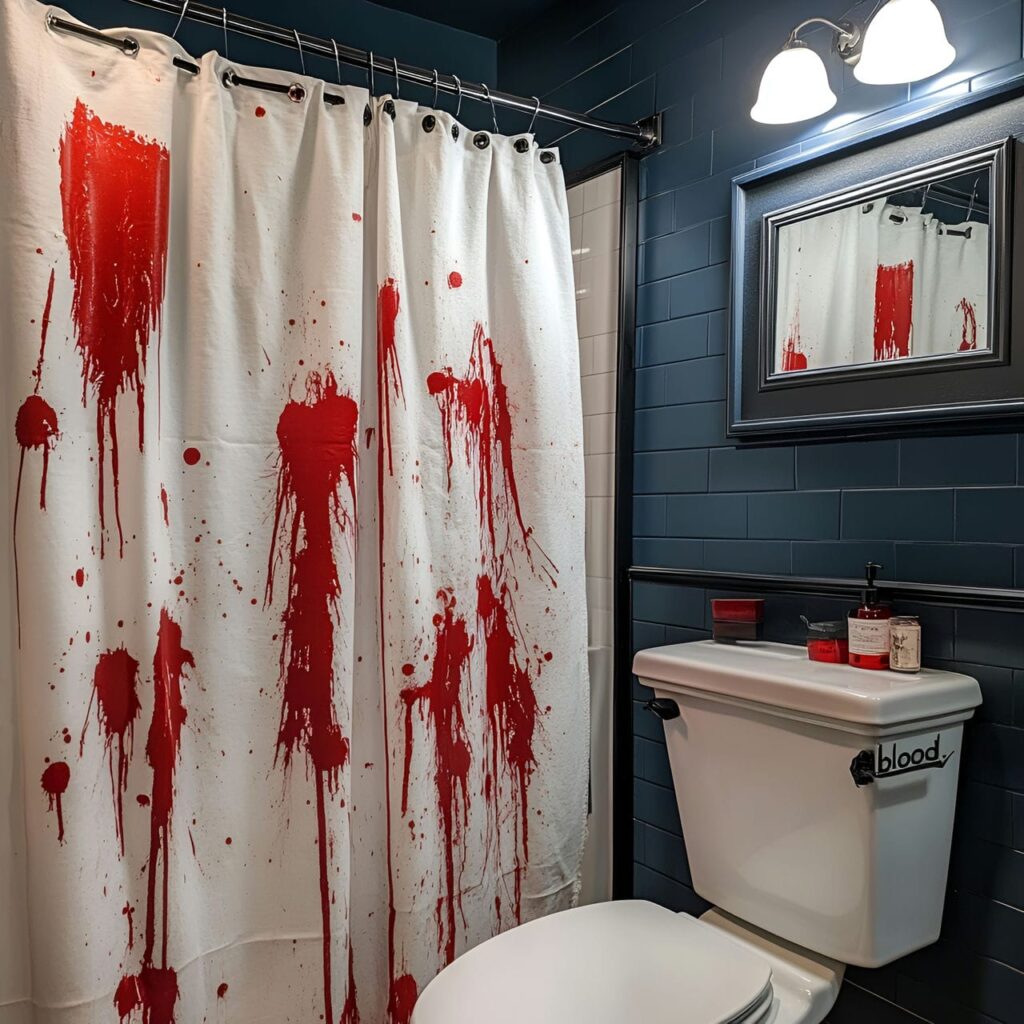 10. Bloody Shower Curtain with Horror Movie Effect