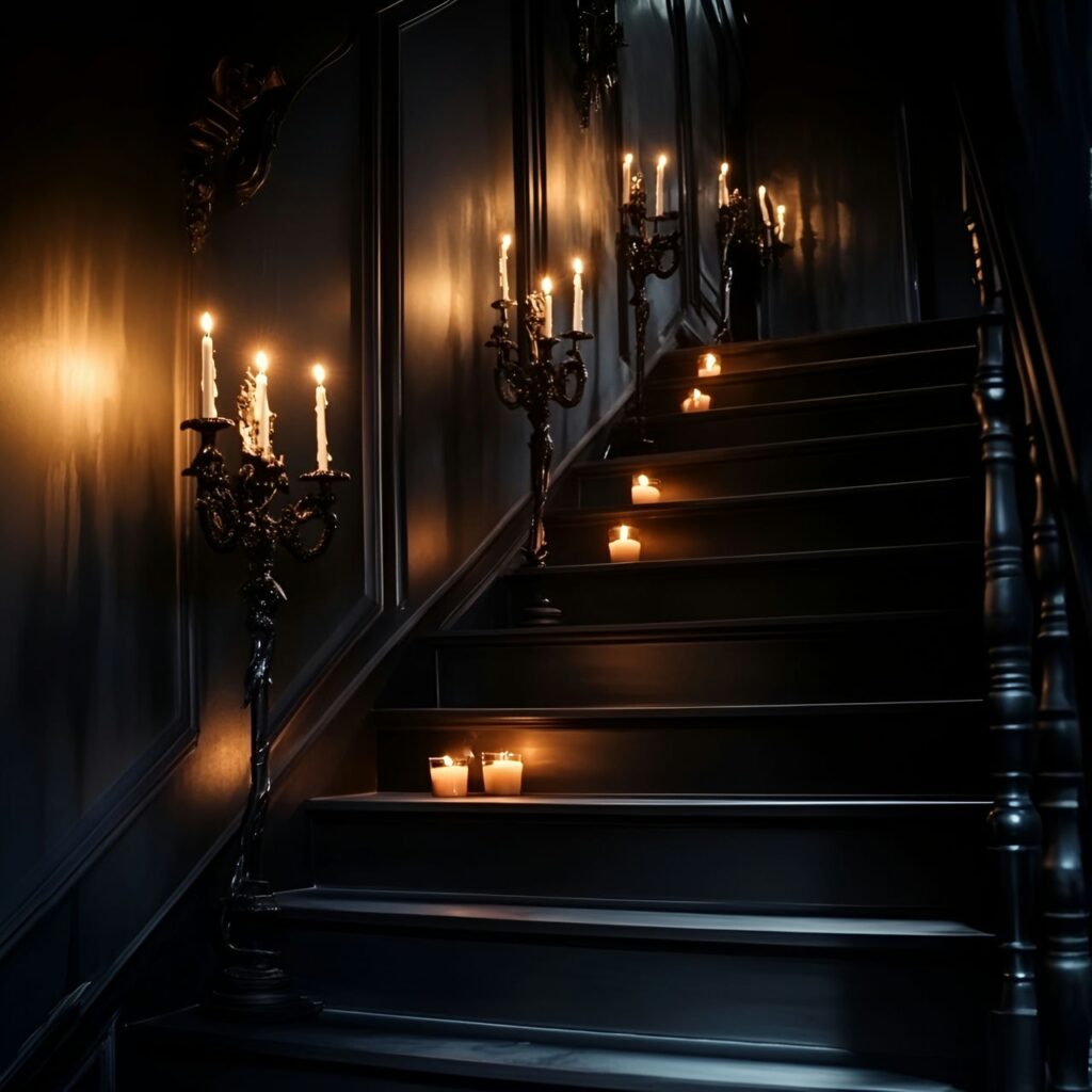 05. Candle-lit staircase with spooky candelabras and faux candles