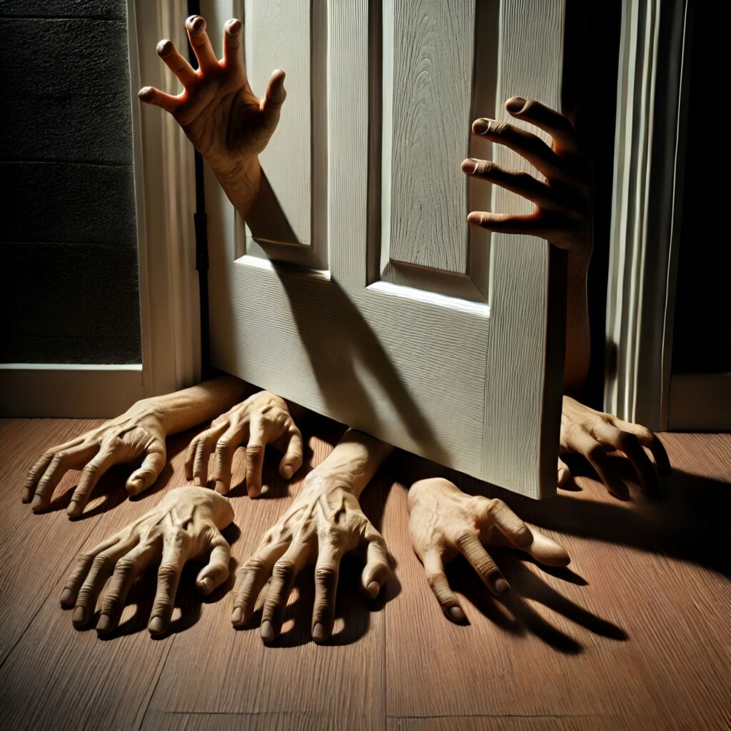 15. Eerie Creeping Hands from Under Doors