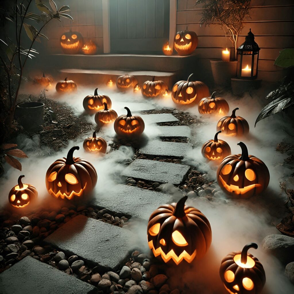 22. Creepy Glowing Pumpkins Path