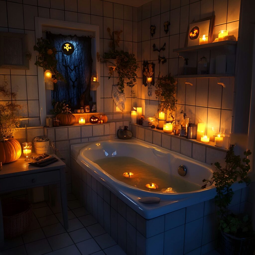 25. Eerie Candle-Lit Bathroom Atmosphere with Flickering Light