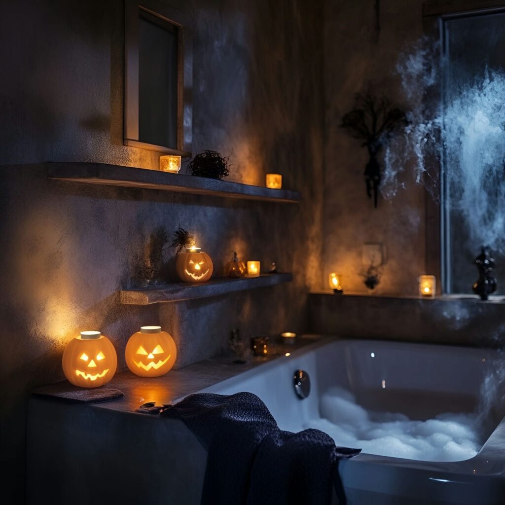 25. Eerie Candle-Lit Bathroom Atmosphere with Flickering Light