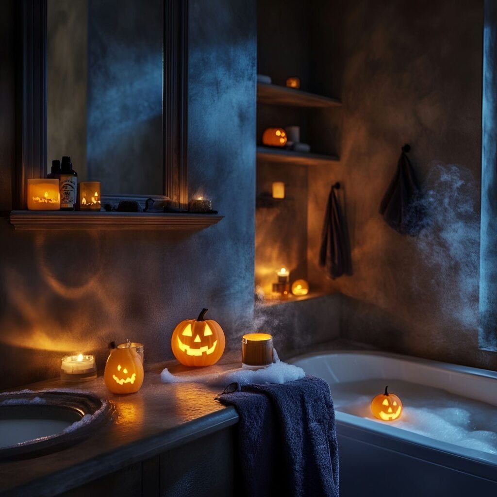 25. Eerie Candle-Lit Bathroom Atmosphere with Flickering Light