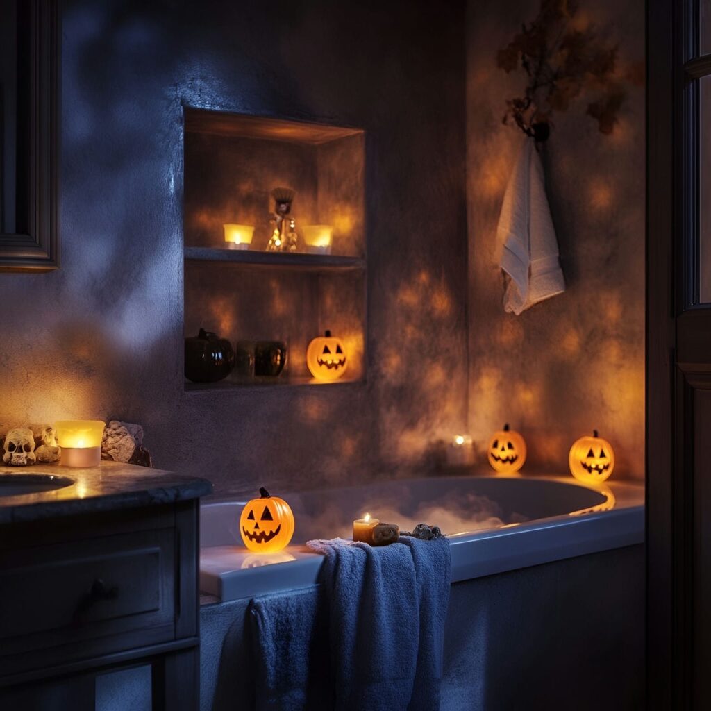 25. Eerie Candle-Lit Bathroom Atmosphere with Flickering Light