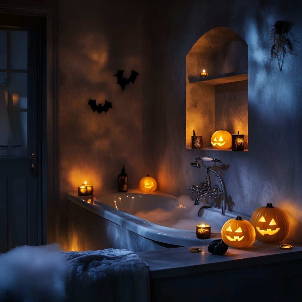 25. Eerie Candle-Lit Bathroom Atmosphere with Flickering Light