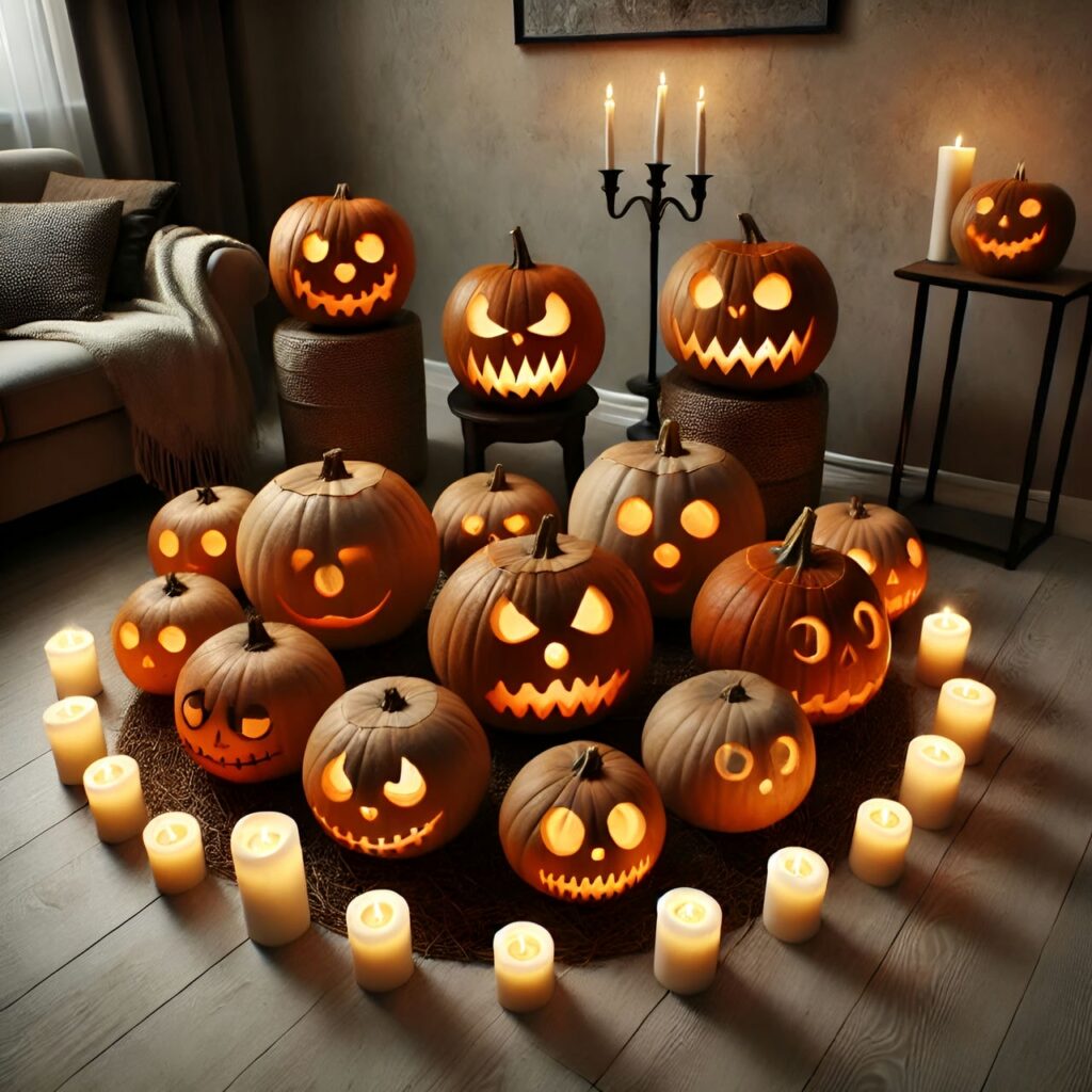 29. Eerie Candle-Lit Pumpkin Display