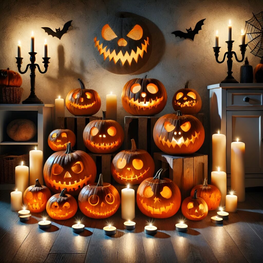 29. Eerie Candle-Lit Pumpkin Display