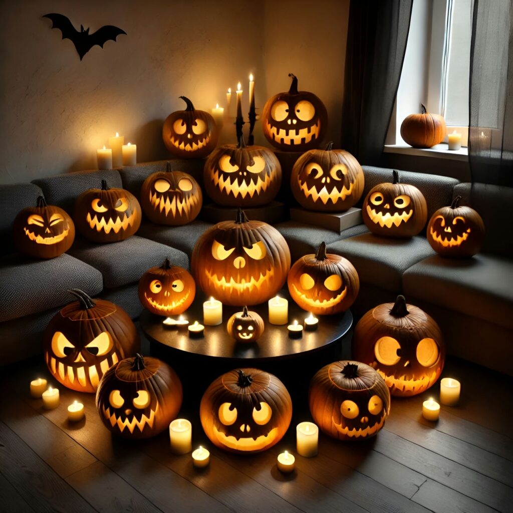 29. Eerie Candle-Lit Pumpkin Display