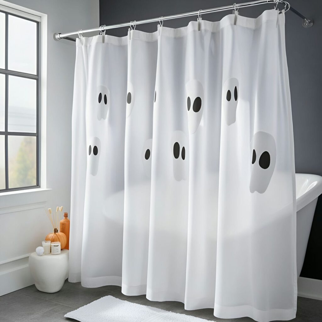 05. Floating Ghost Shower Curtain with Eerie Spirit Illusion