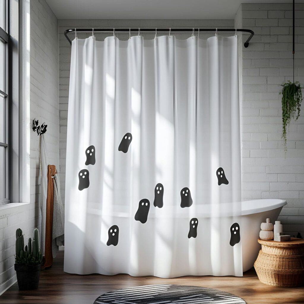 05. Floating Ghost Shower Curtain with Eerie Spirit Illusion