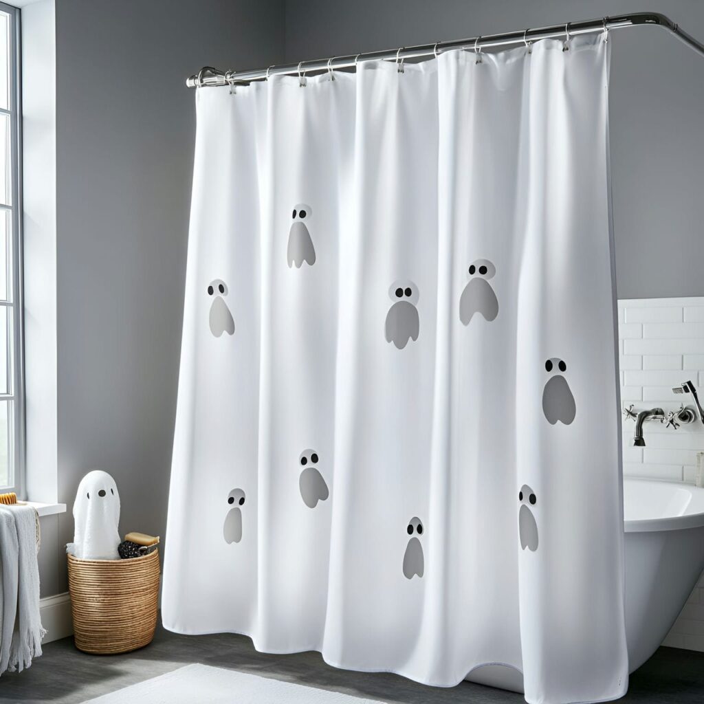 05. Floating Ghost Shower Curtain with Eerie Spirit Illusion