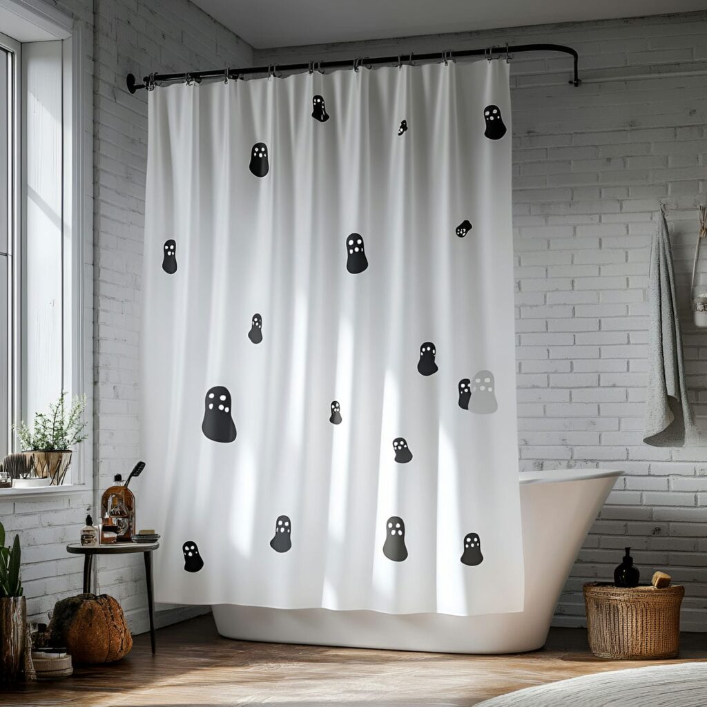 05. Floating Ghost Shower Curtain with Eerie Spirit Illusion