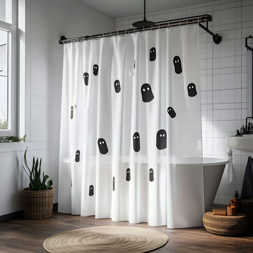 05. Floating Ghost Shower Curtain with Eerie Spirit Illusion