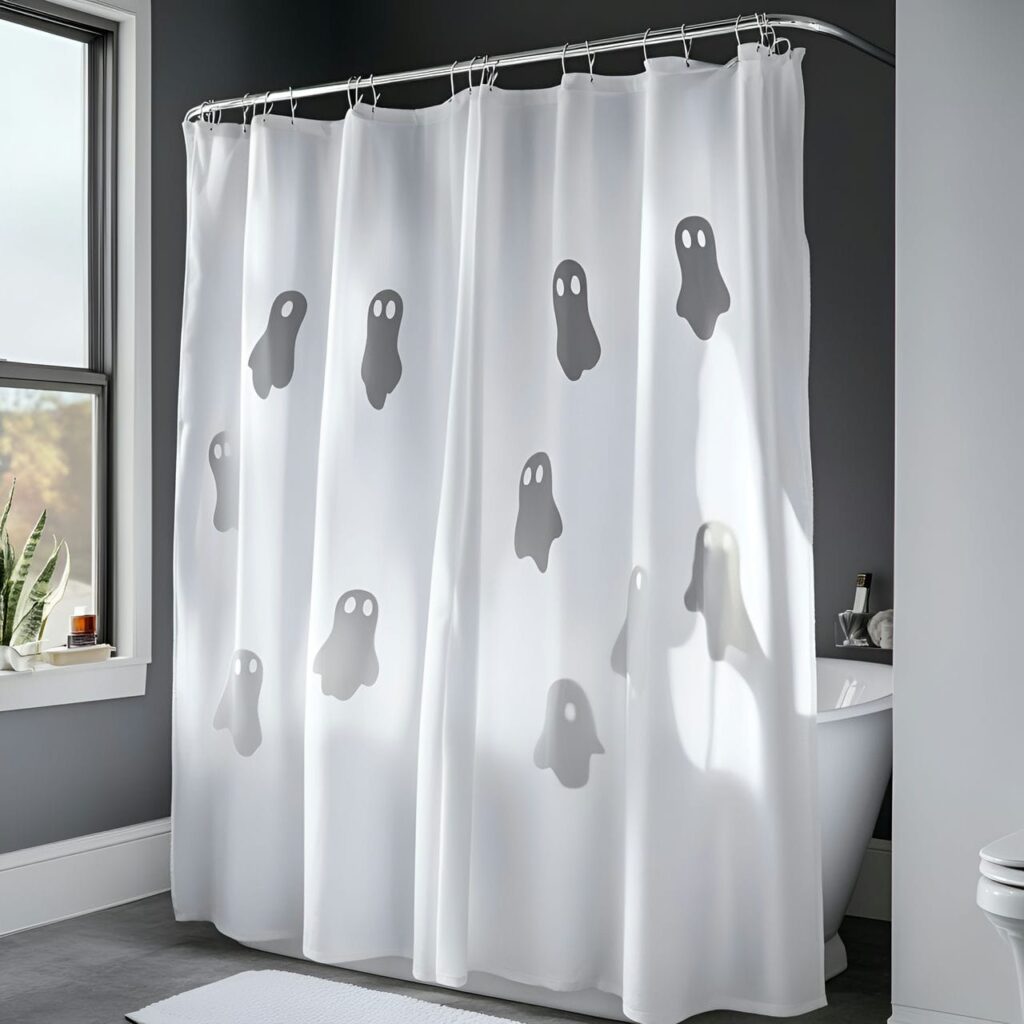 05. Floating Ghost Shower Curtain with Eerie Spirit Illusion