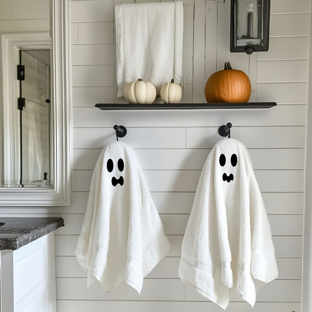 18. Ghoulish Face Towel Designs with Embroidered Ghost Faces