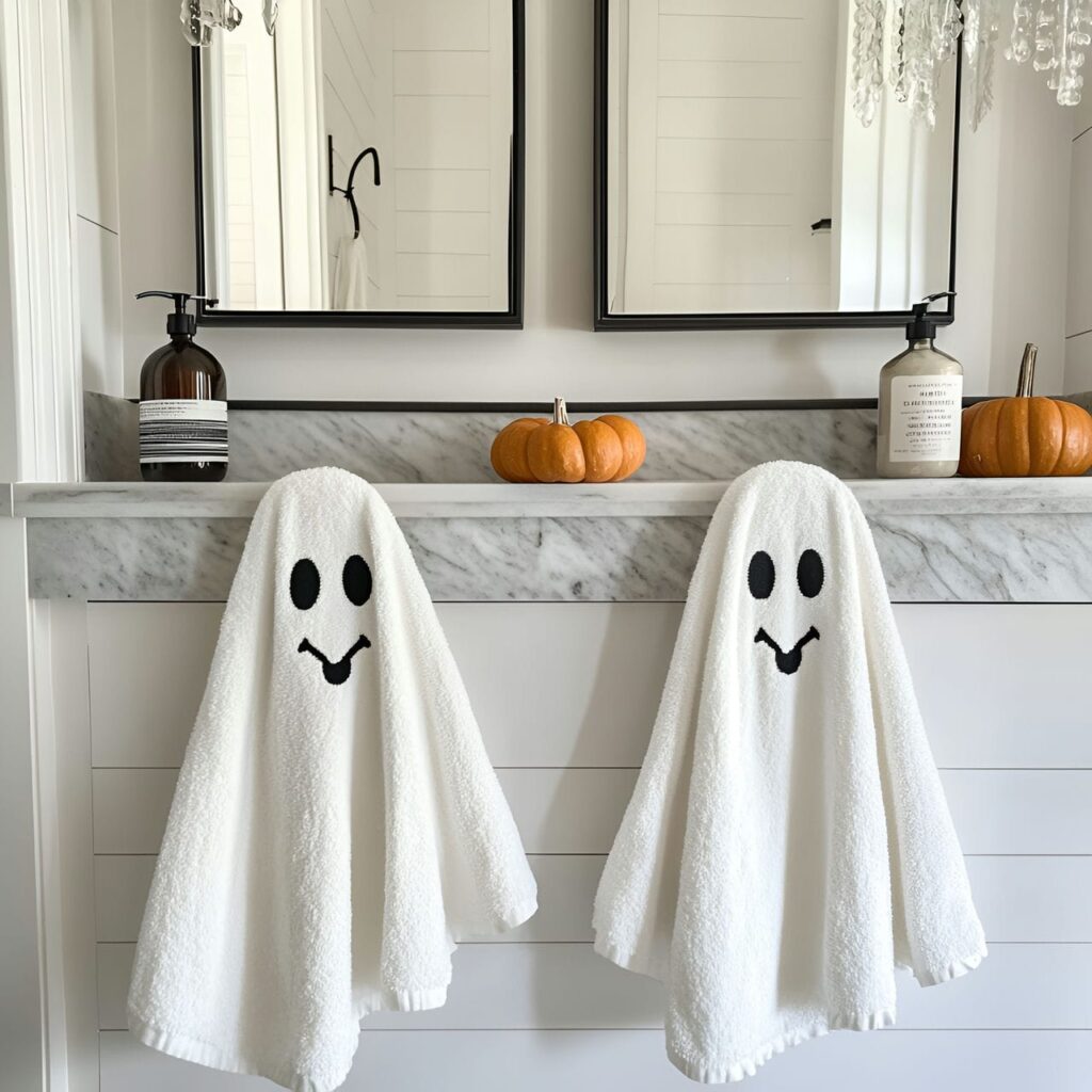 18. Ghoulish Face Towel Designs with Embroidered Ghost Faces