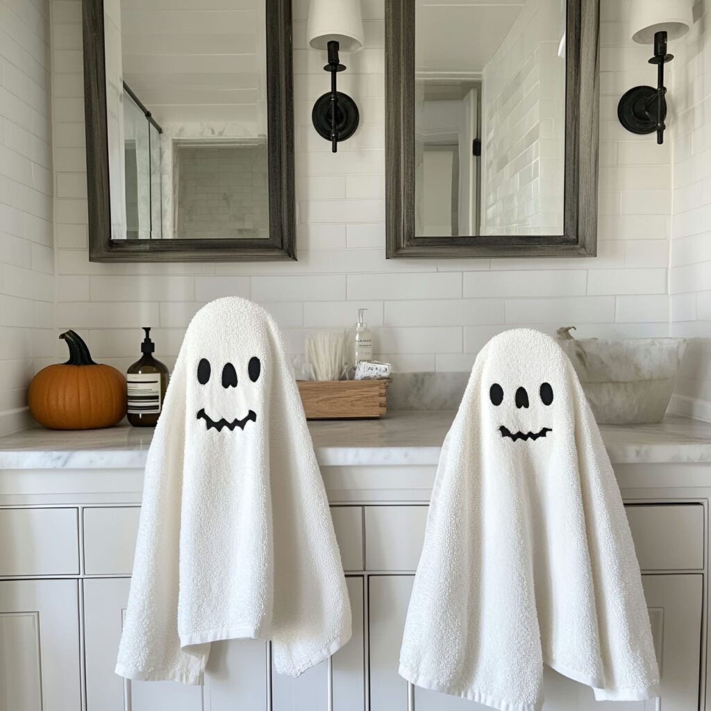 18. Ghoulish Face Towel Designs with Embroidered Ghost Faces