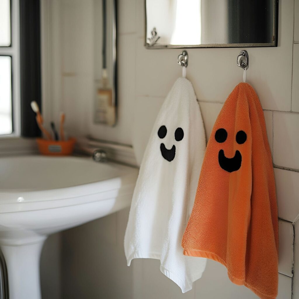 18. Ghoulish Face Towel Designs with Embroidered Ghost Faces