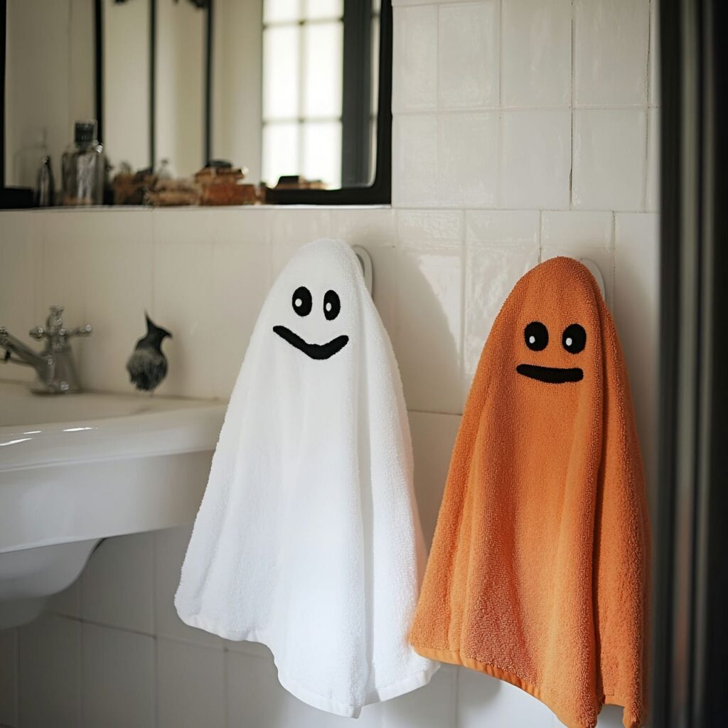 18. Ghoulish Face Towel Designs with Embroidered Ghost Faces