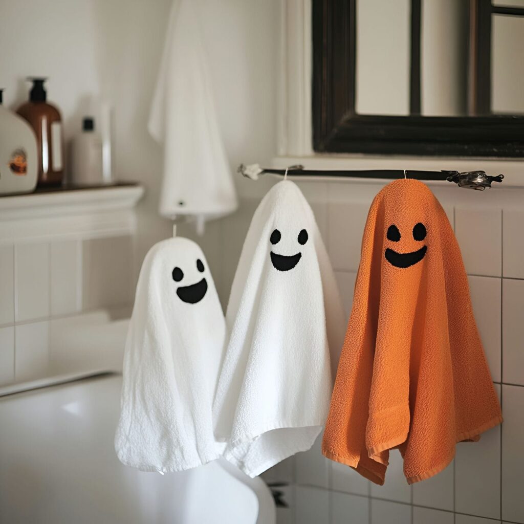 18. Ghoulish Face Towel Designs with Embroidered Ghost Faces