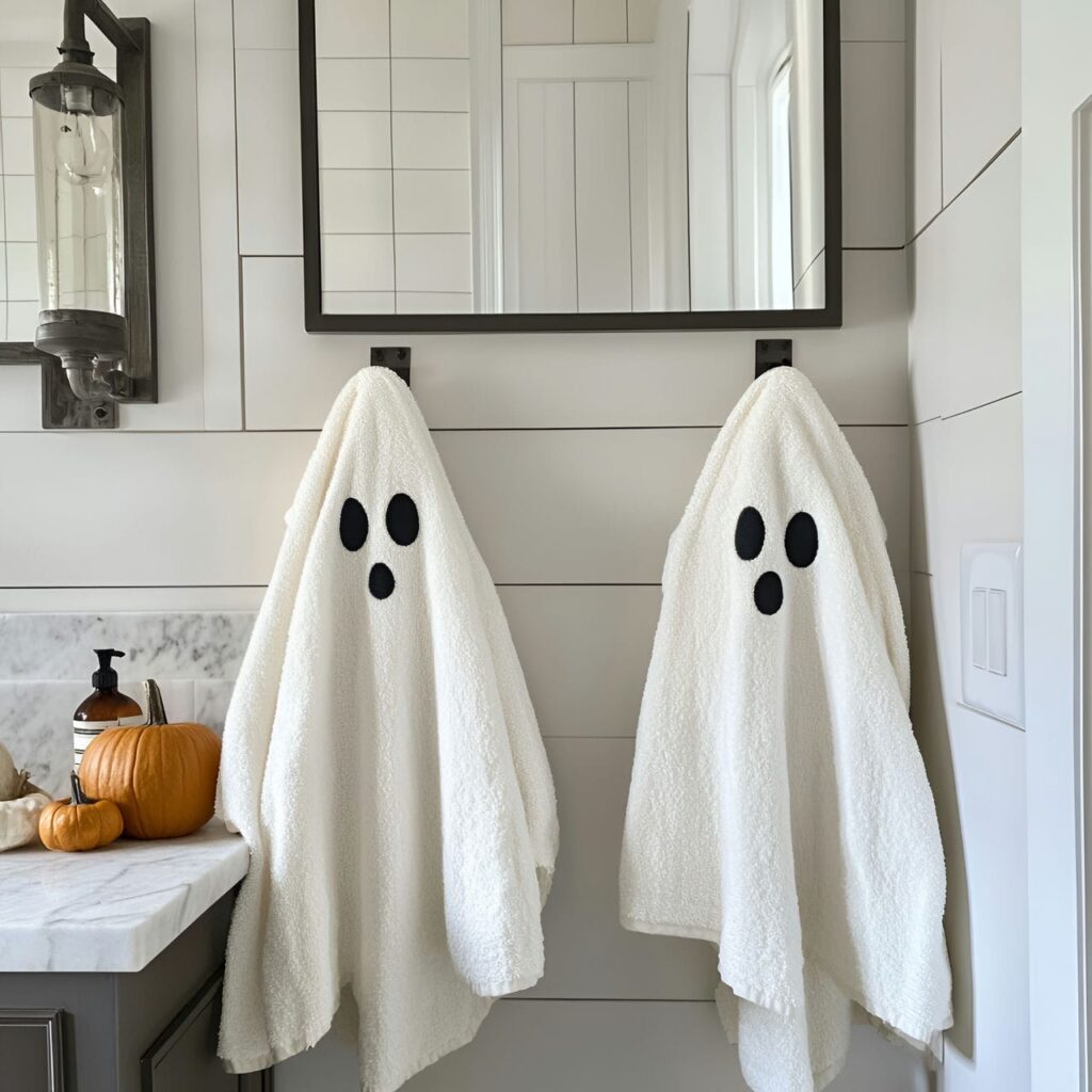 18. Ghoulish Face Towel Designs with Embroidered Ghost Faces