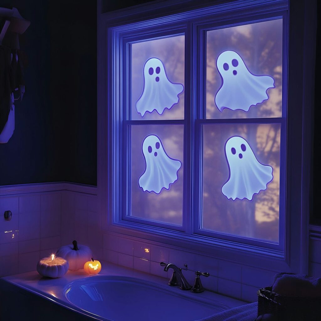 24. Glowing Ghost Window Clings with Nighttime Eerie Glow