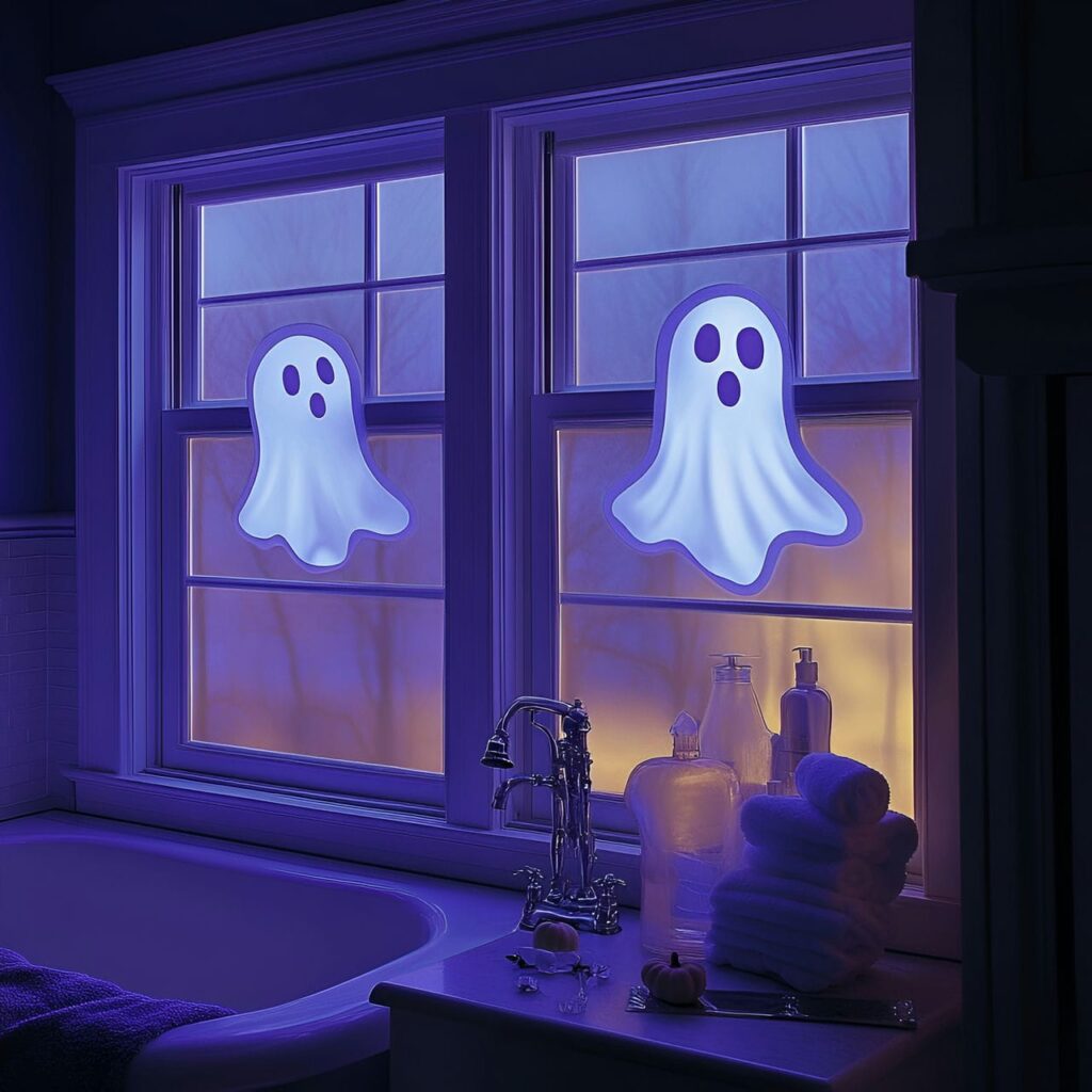 24. Glowing Ghost Window Clings with Nighttime Eerie Glow