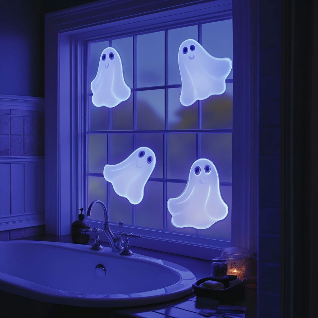 24. Glowing Ghost Window Clings with Nighttime Eerie Glow