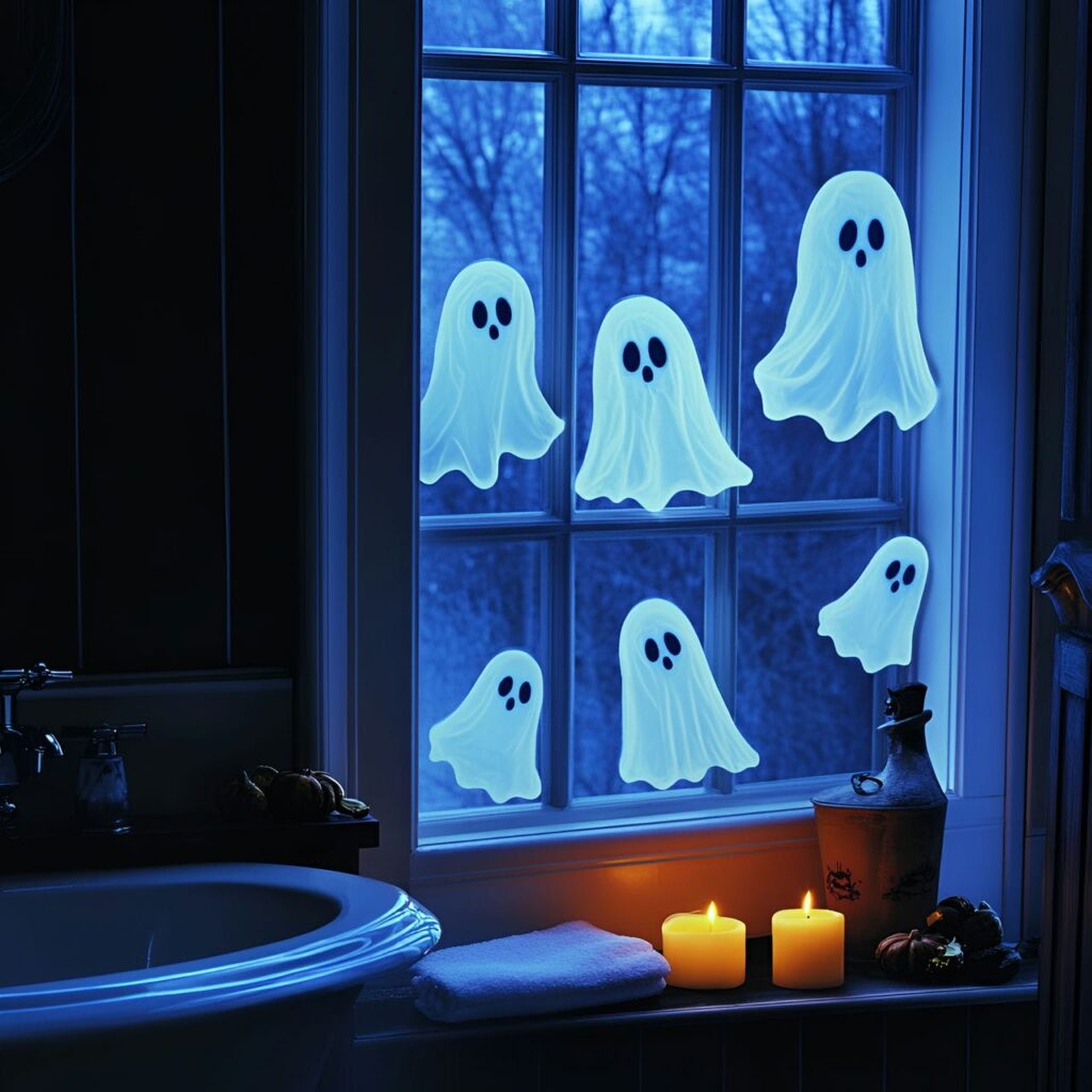 24. Glowing Ghost Window Clings with Nighttime Eerie Glow