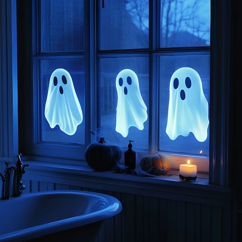 24. Glowing Ghost Window Clings with Nighttime Eerie Glow