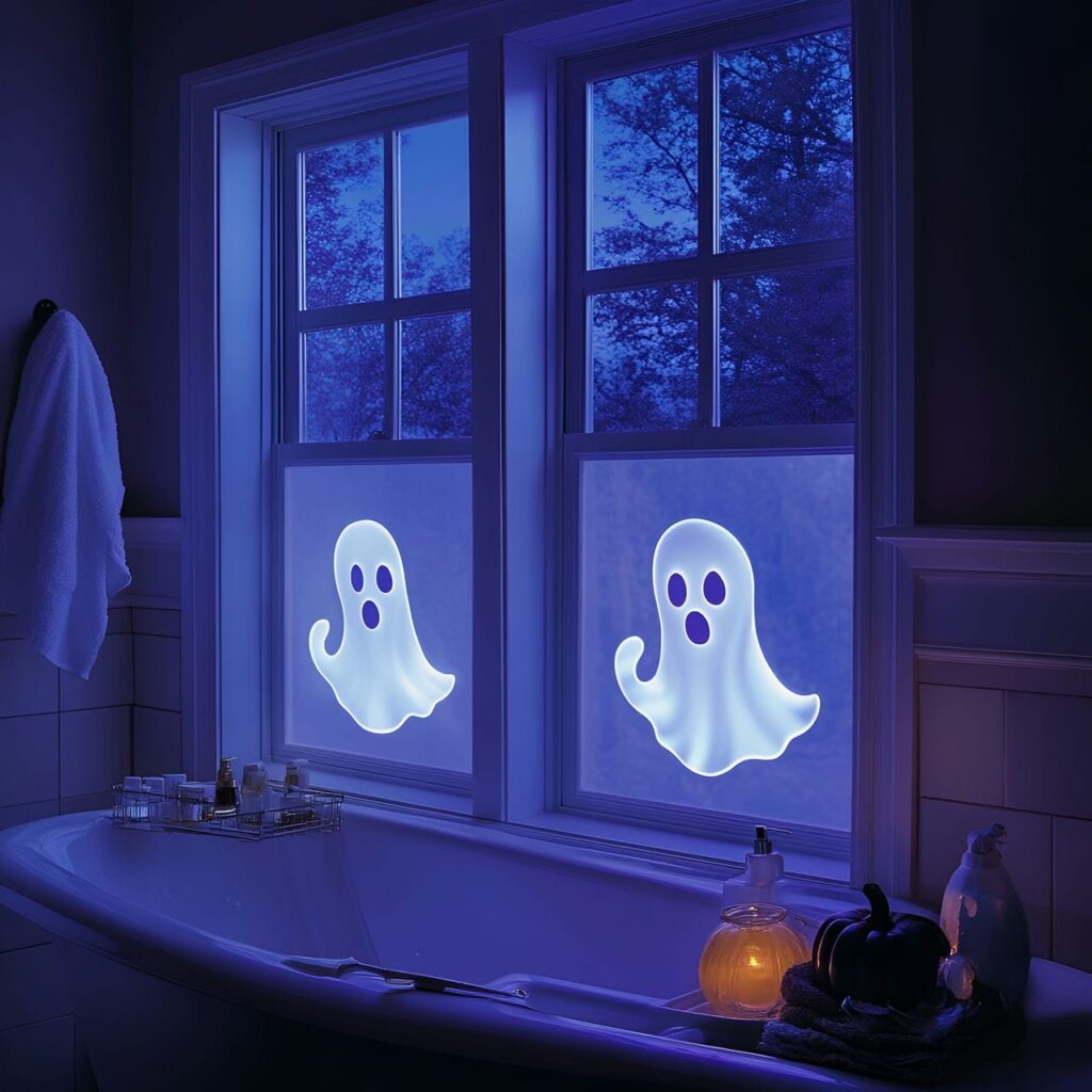 24. Glowing Ghost Window Clings with Nighttime Eerie Glow