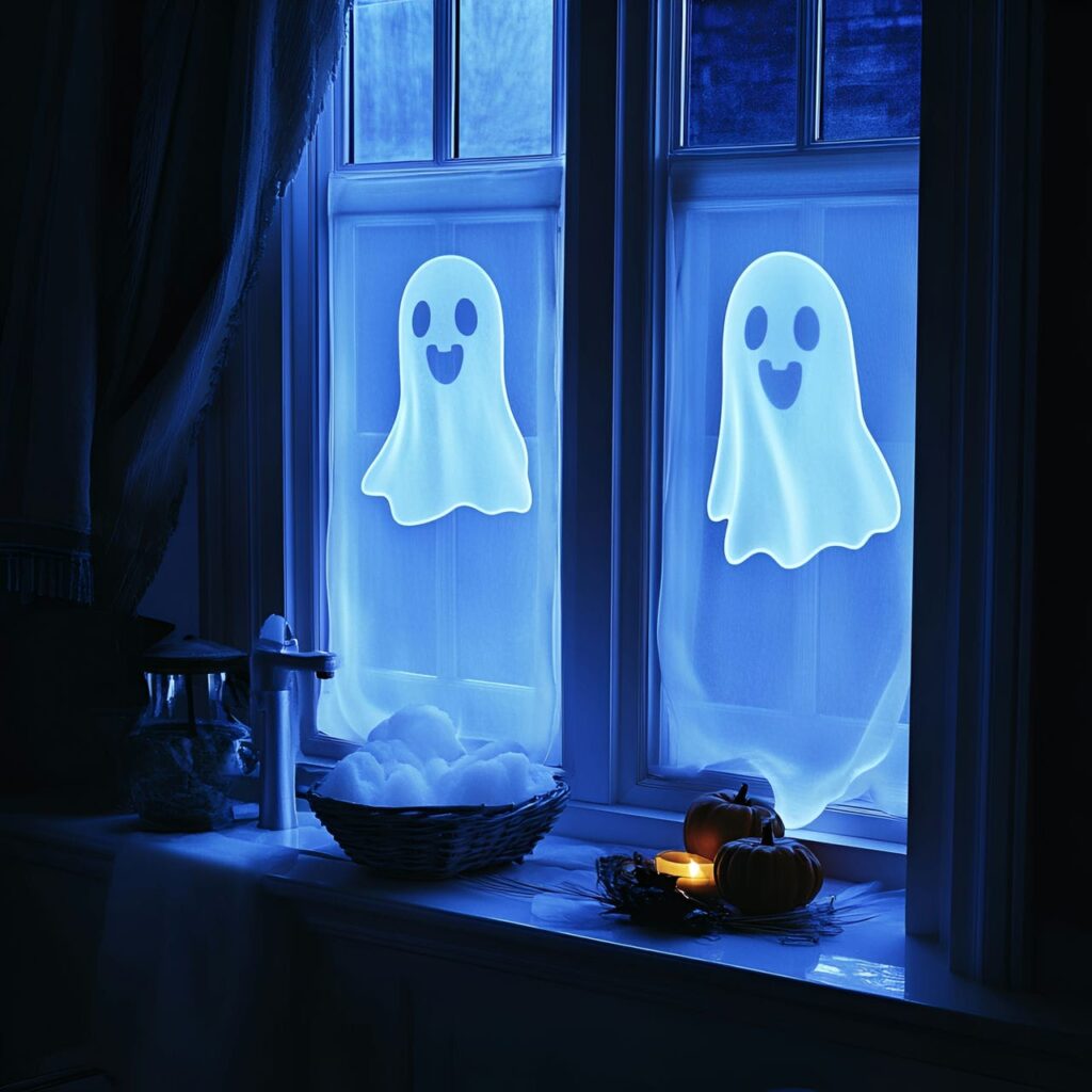 24. Glowing Ghost Window Clings with Nighttime Eerie Glow