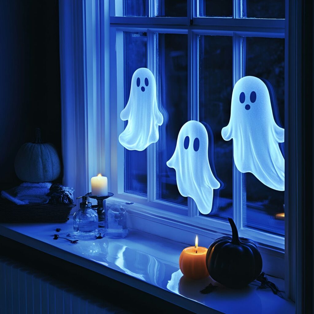 24. Glowing Ghost Window Clings with Nighttime Eerie Glow