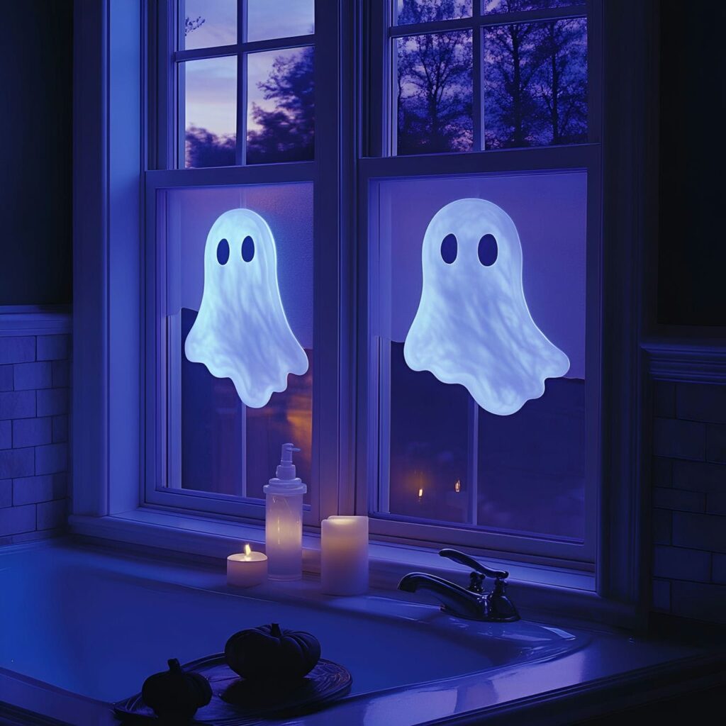 24. Glowing Ghost Window Clings with Nighttime Eerie Glow