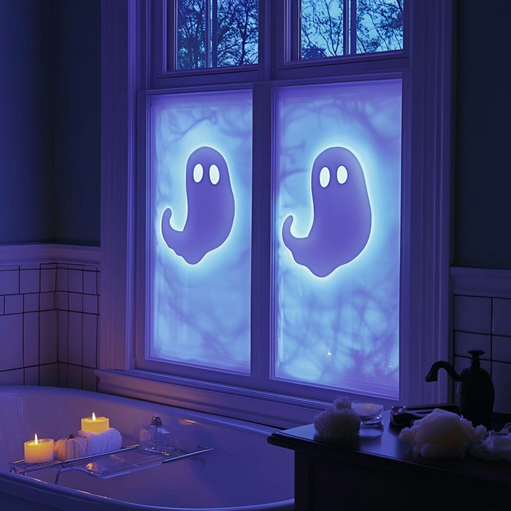 24. Glowing Ghost Window Clings with Nighttime Eerie Glow