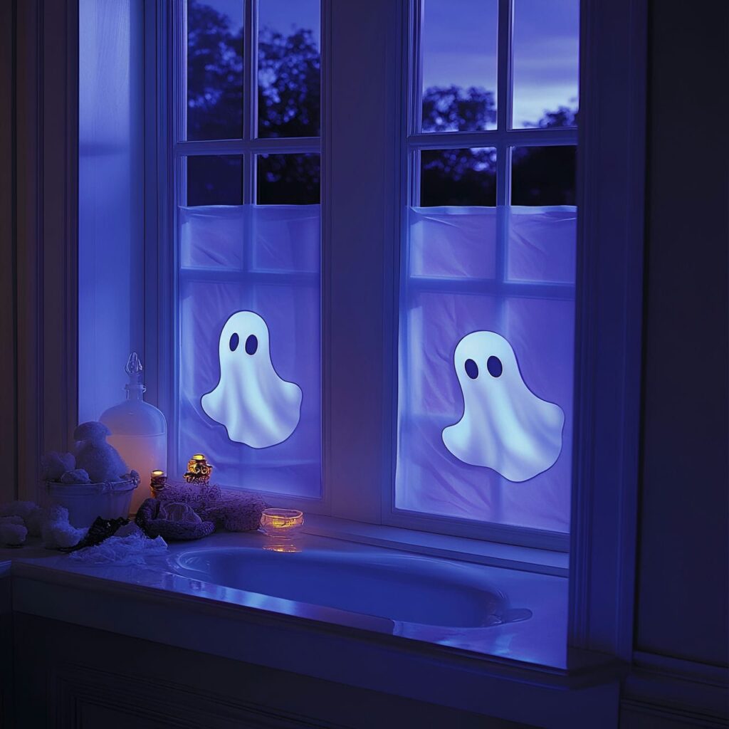 24. Glowing Ghost Window Clings with Nighttime Eerie Glow