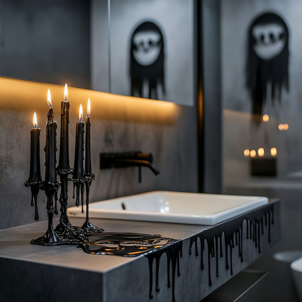 14. Gothic Candles on the Countertop with Dripping Wax