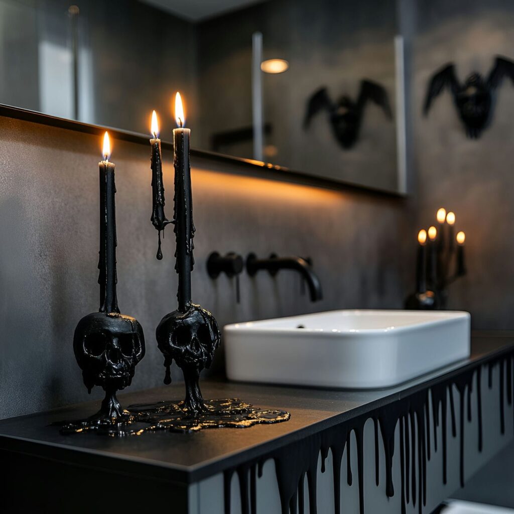 14. Gothic Candles on the Countertop with Dripping Wax