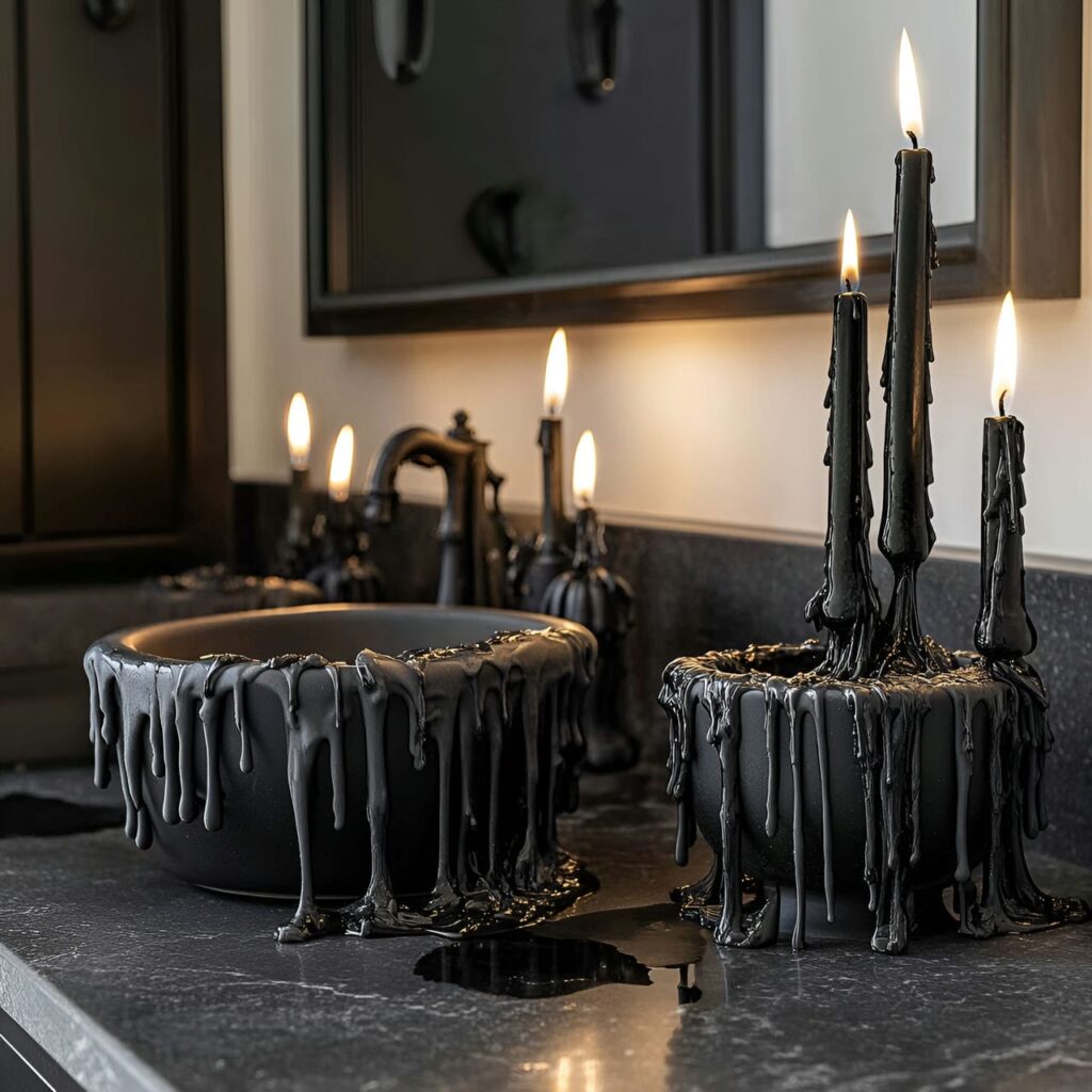 14. Gothic Candles on the Countertop with Dripping Wax