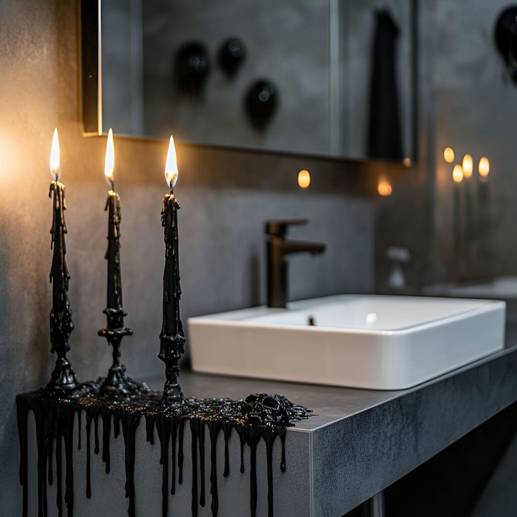 14. Gothic Candles on the Countertop with Dripping Wax