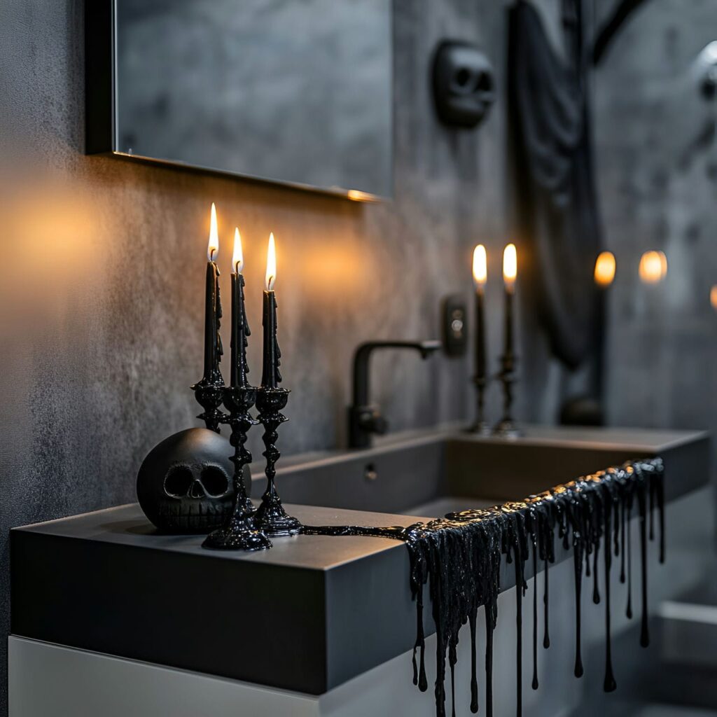 14. Gothic Candles on the Countertop with Dripping Wax