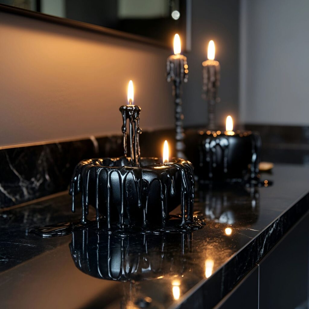 14. Gothic Candles on the Countertop with Dripping Wax