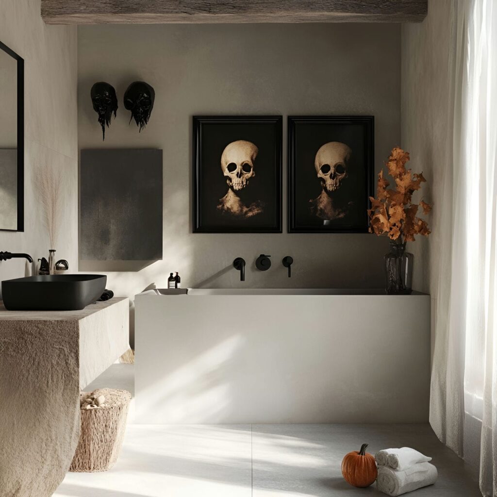 20. Haunted Portraits on Bathroom Walls with Vintage Eerie Vibe