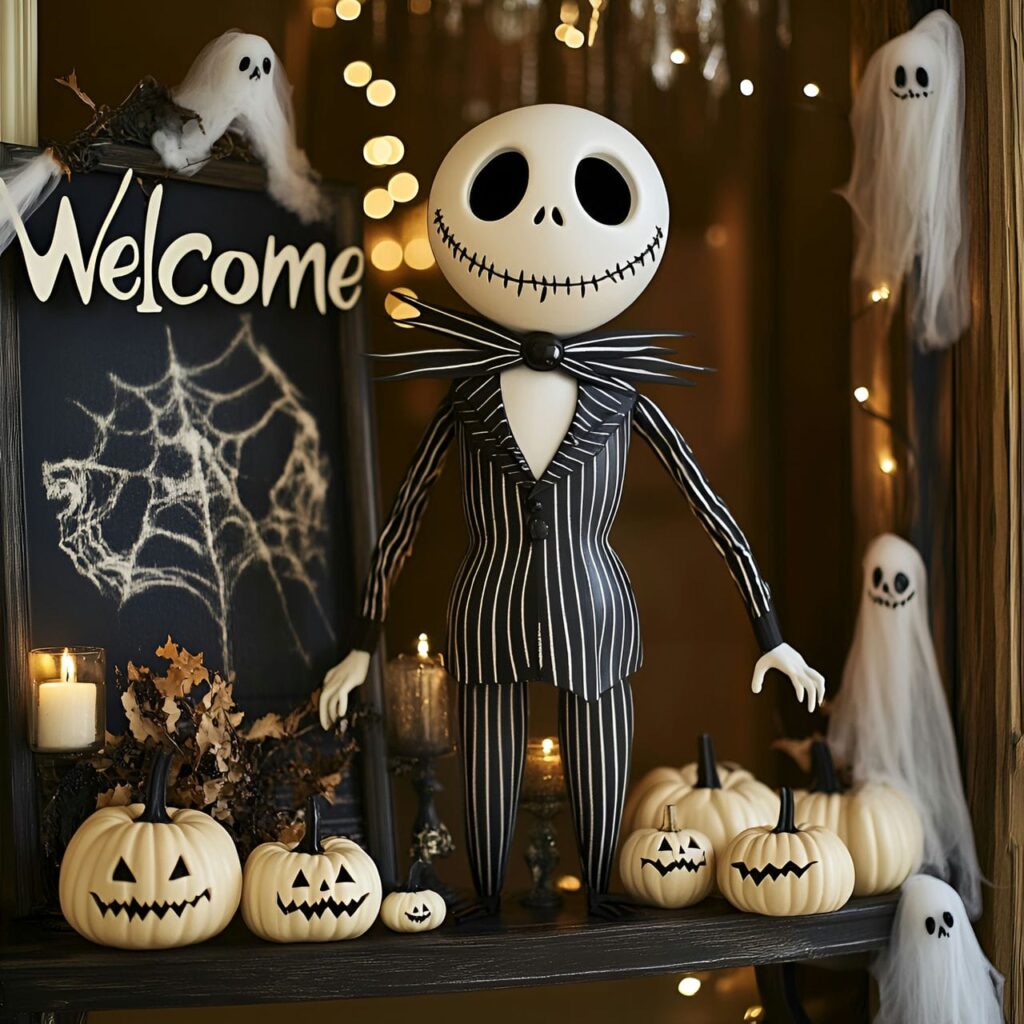 18. Jack Skellington Welcome Display with Black-and-White Stripes