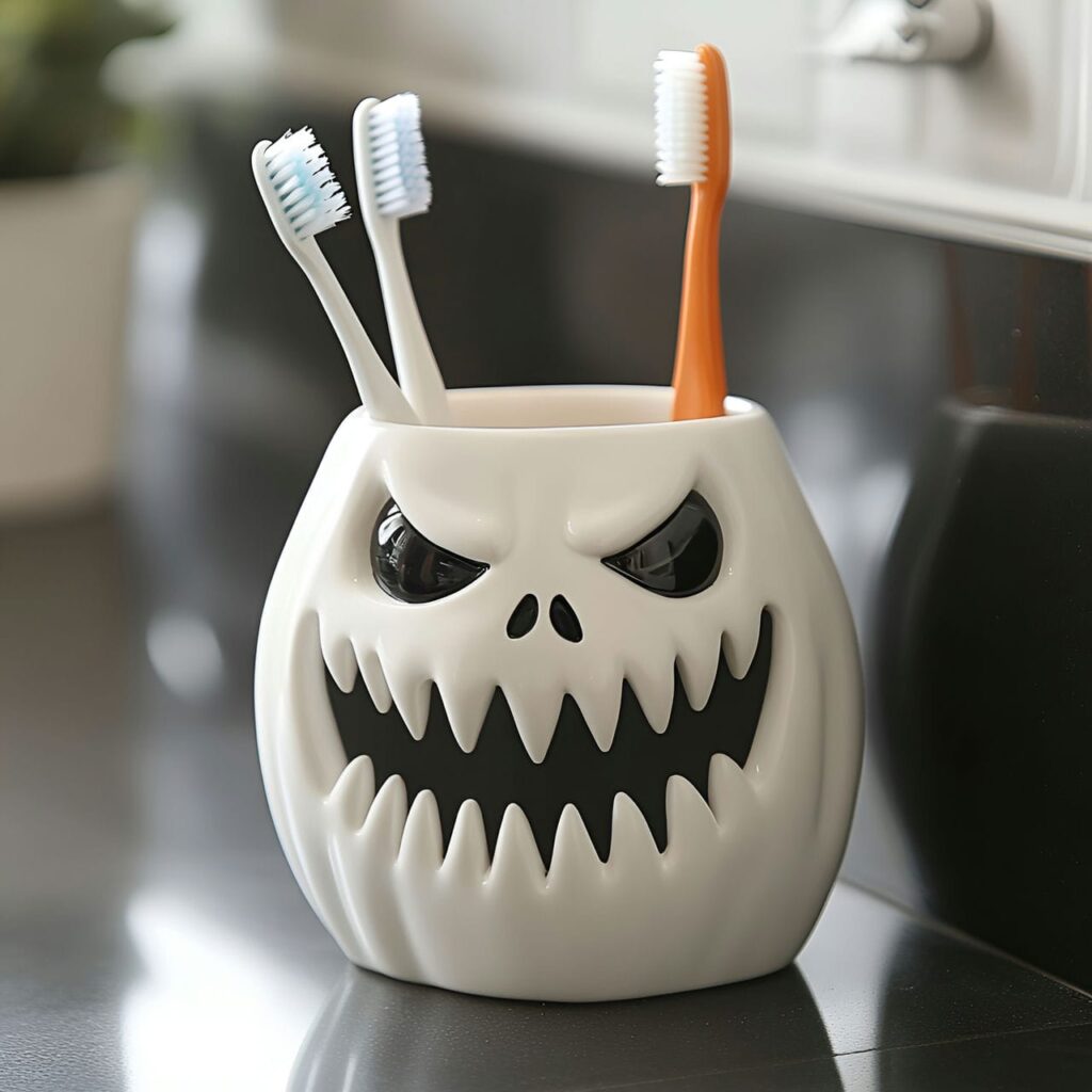 29. Monster-Themed Toothbrush Holder with Fangs or Googly Eyes