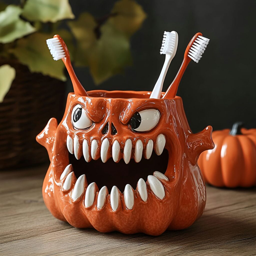 29. Monster-Themed Toothbrush Holder with Fangs or Googly Eyes