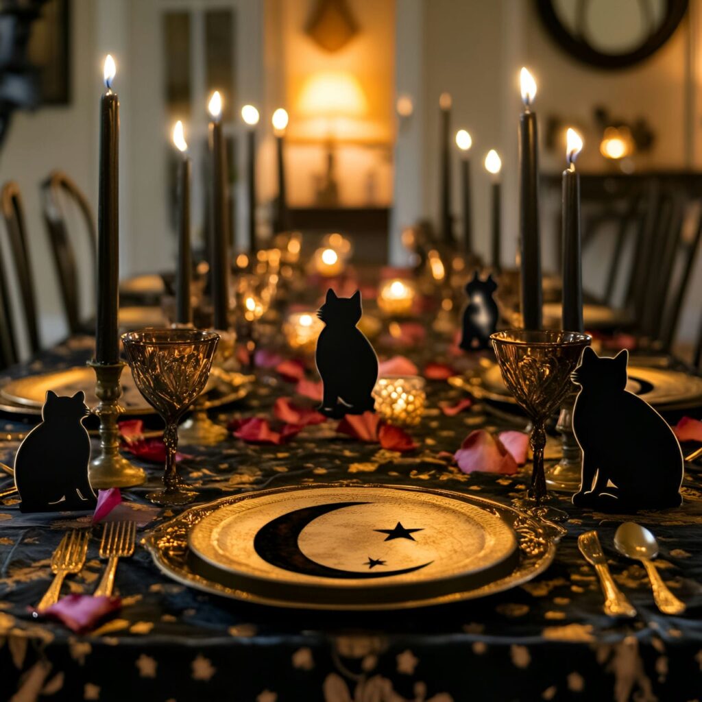 03. Mystical Black Cat & Moonlit Tablescape