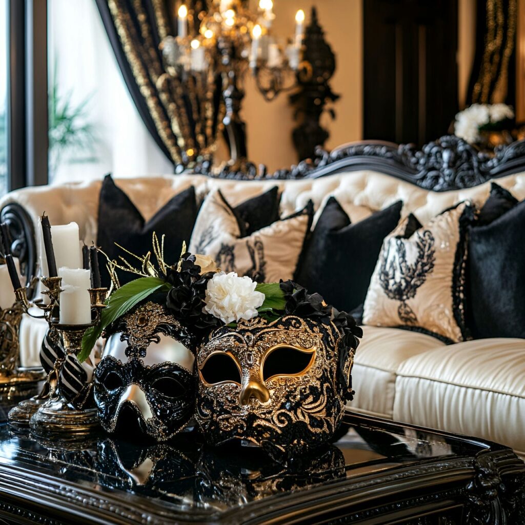 14. Mystical Midnight Masquerade with Lavish Black and Gold Accents